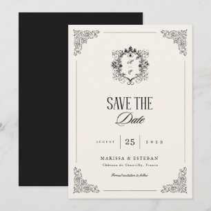 Reserve A Data Casamento Luxuoso Formal com Monograma de Crista V