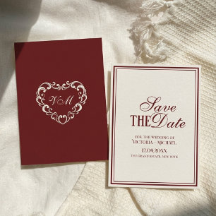 Reserve A Data Casamento Luxuoso Marfim Vermelho Escuro Antigo e