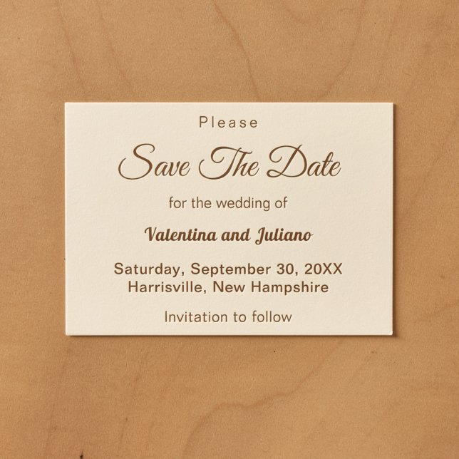 Reserve A Data Casamento Marfim Minimalista com Texto Marrom (Ivory with brown text wedding save the date)