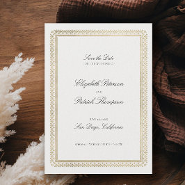 Reserve A Data Casamento Marfim Moderno Clássico Formal Dourado L