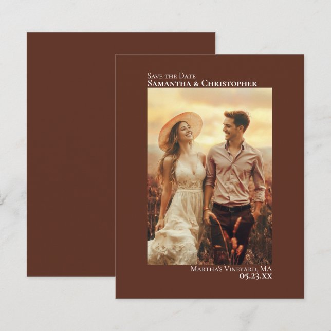 Reserve A Data Casamento Marrom Castanho Foto Vertical Minimalist (Frente/Verso)