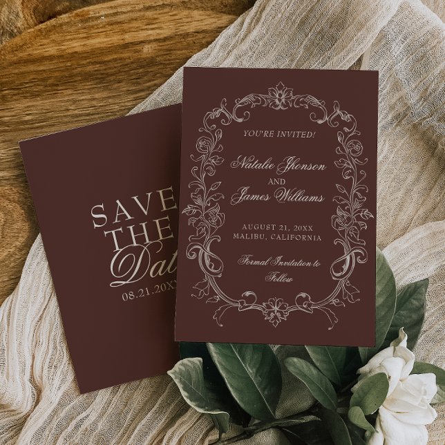 Reserve A Data Casamento Marrom Chocolate Antigo Luxuoso (Criador carregado)