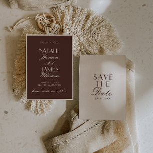 Reserve A Data Casamento Marrom Chocolate Clássico com Marfim Din