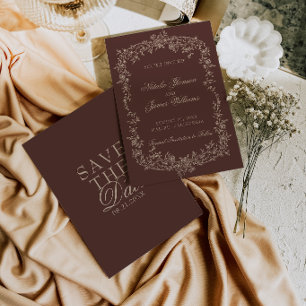 Reserve A Data Casamento Marrom Chocolate Floral Botânico Dinheir