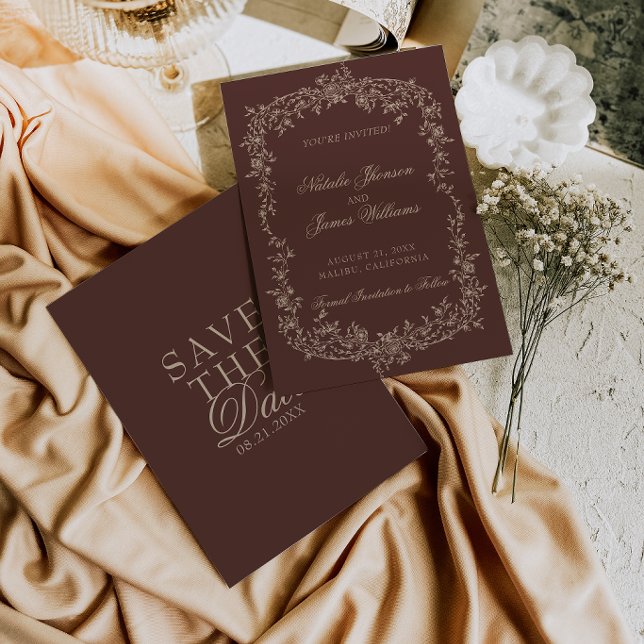 Reserve A Data Casamento Marrom Chocolate Floral Botânico Dinheir (Criador carregado)