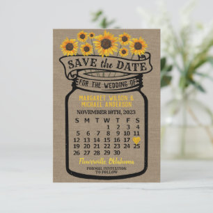 Reserve A Data Casamento Mason Jar Sunflower novembro 2023 Calend