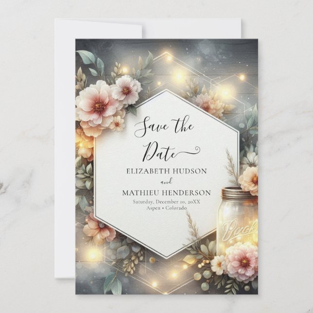 Reserve A Data Casamento Mason Jar Único Minimal (Frente)