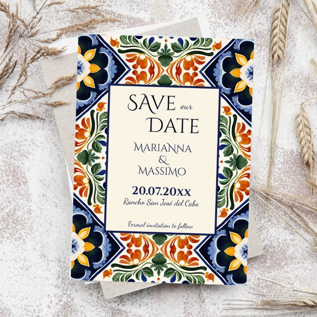 Reserve A Data Casamento mexicano de Talavera (Talavera vintage Mexican hacienda wedding Save The Date invitations template instant download)