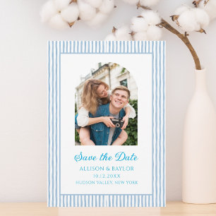 Reserve A Data Casamento Minimalista Aquarela com Listras Azuis