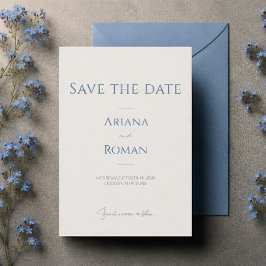 Reserve A Data Casamento Minimalista Atemporal em Poeira Azul Ele