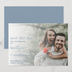 Reserve A Data Casamento Minimalista Azul Dusty de Script Moderno