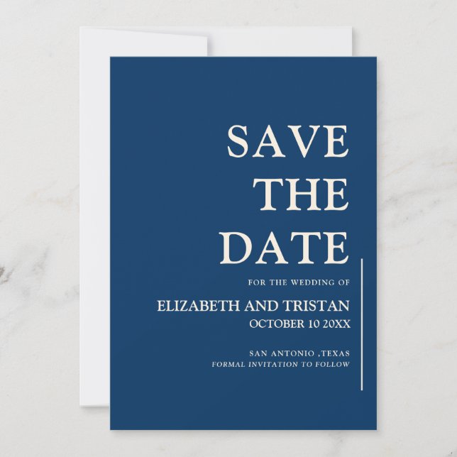 Reserve A Data Casamento Minimalista Azul Naval Elegante  (Frente)