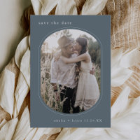 Casamento Minimalista Azul Vintage Foto Oval EMELI