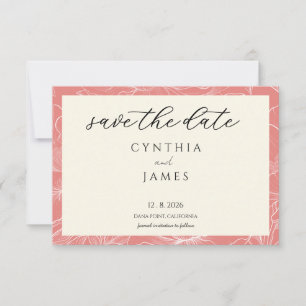 Reserve A Data Casamento Minimalista Botânico Coral Rosa 