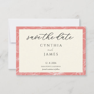 Reserve A Data Casamento Minimalista Botânico Coral Rosa