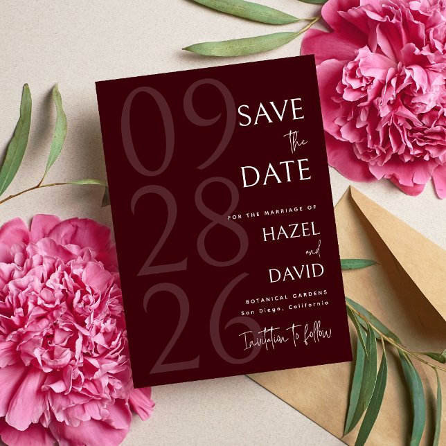 Reserve A Data Casamento Minimalista Burgundy Moderno (Modern burgundy minimalist save the date announces your wedding with rich elegance.)