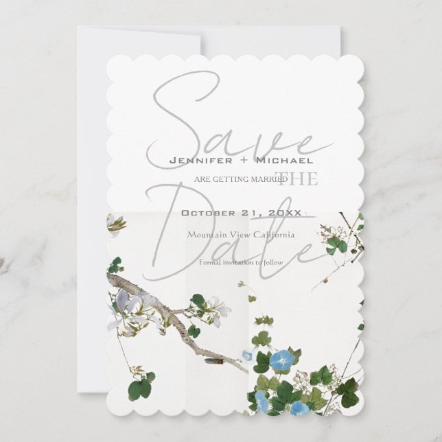 Reserve A Data Casamento Minimalista Caligrafia Floral  (Frente)
