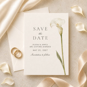 Reserve A Data Casamento Minimalista com Lírio Branco Moderno