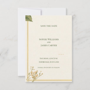 Reserve A Data Casamento Minimalista Creme Marfim Folha Botânica