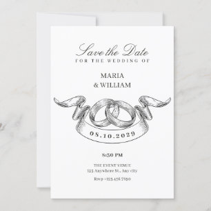Reserve A Data Casamento minimalista do anel de casal Vintage