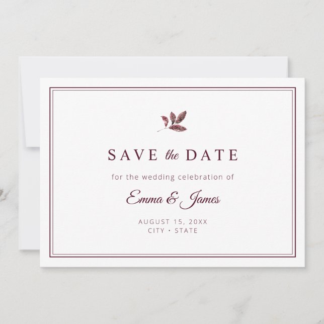 Reserve A Data Casamento Minimalista Elegante Borgonha (Frente)