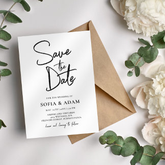 Reserve A Data Casamento Minimalista Elegante Branco