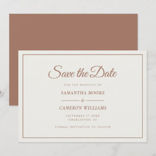 Reserve A Data Casamento Minimalista Elegante Creme e Marrom Moch