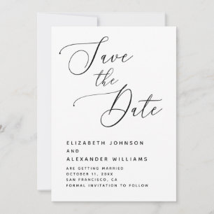 Reserve A Data Casamento Minimalista Elegante. Letra cursiva pret