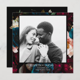 Reserve A Data Casamento Minimalista Elegante Preto e Floral
