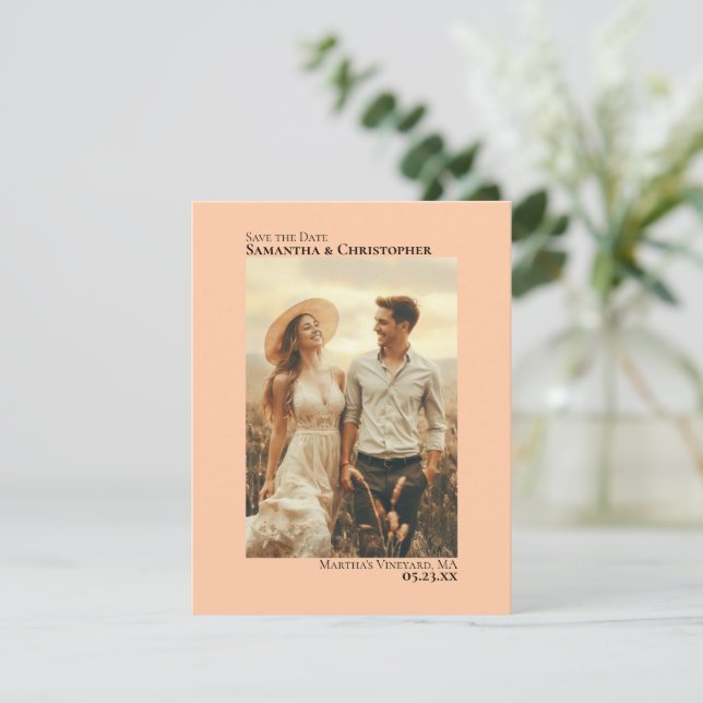 Reserve A Data Casamento Minimalista Foto Vertical Coral Pêssego (Em pé/Frente)