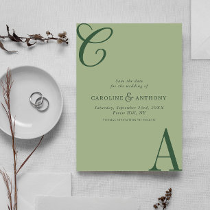 Reserve A Data Casamento Minimalista Monograma Verde Salvia Moder