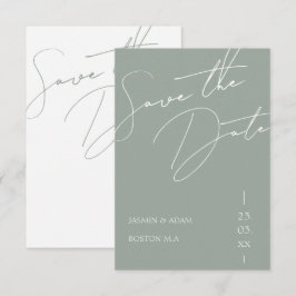 Reserve A Data Casamento Minimalista Tipografia Script Verde Sage