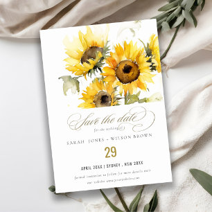 Reserve A Data Casamento Mínimo de Boho Watercolor Sunflower Rust