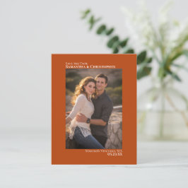 Reserve A Data Casamento Mínimo de Foto Vertical Laranja Rust