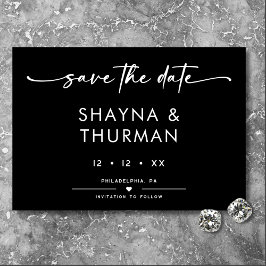 Reserve A Data Casamento Mínimo de Script Branco Preto Moderno