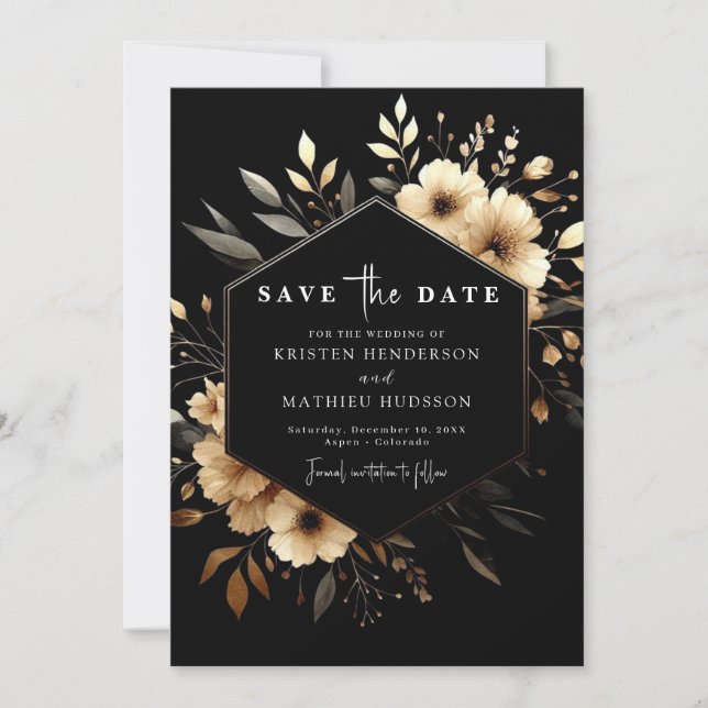Reserve A Data Casamento Mínimo Dourado e Negro (Frente)