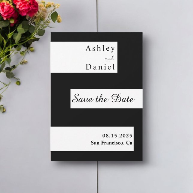 Reserve A Data Casamento Mínimo Negro E Branco Moderno Elegante (Criador carregado)