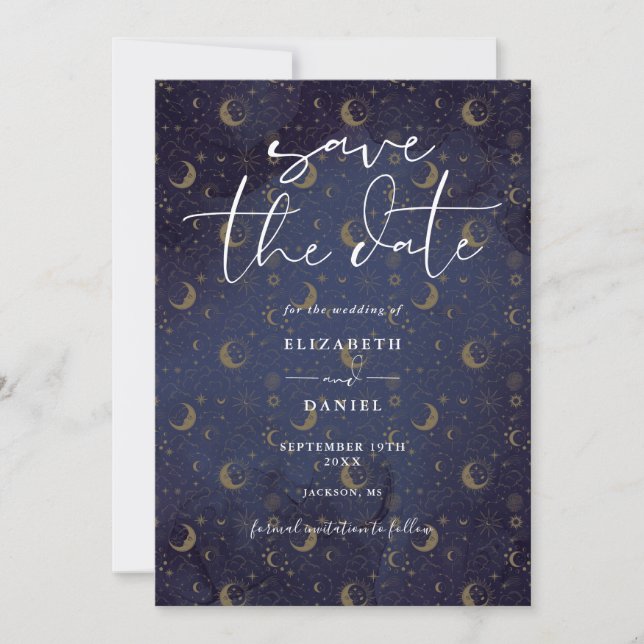 Reserve A Data Casamento Místico Celestial Elegante de Estrelas e (Frente)