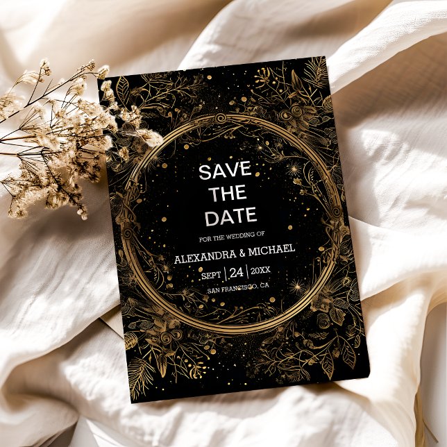 Reserve A Data Casamento Místico Celestial Preto e Dourado (Criador carregado)