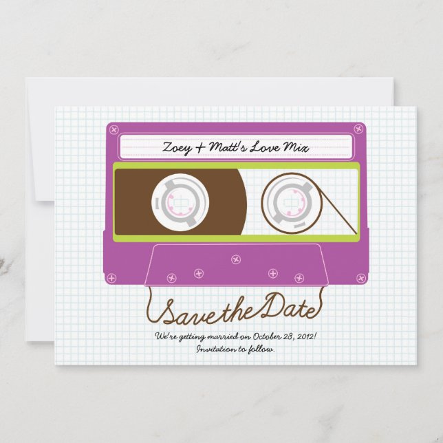 Reserve A Data Casamento Mixtape Indie Retrô (Roxo/Limão) (Frente)