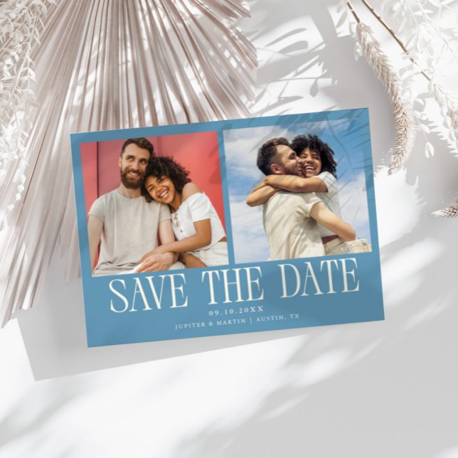 Reserve A Data Casamento Moderno 2-Foto Azul Jeans (Criador carregado)