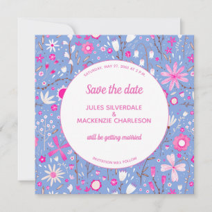 Reserve A Data Casamento Moderno Azul Floral