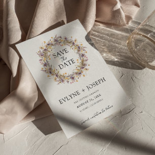 Reserve A Data Casamento Moderno Boho Floral Rosa Roxo Caprichoso