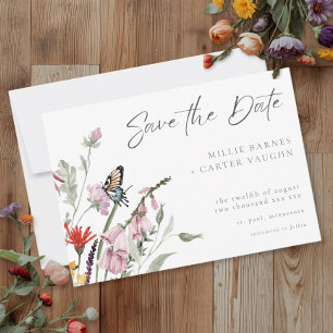 Reserve A Data Casamento Moderno Borboleta Flor Silvestre Aquarel