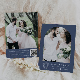 Reserve A Data Casamento Moderno Botânico Azul Escuro DAPHNE Azul