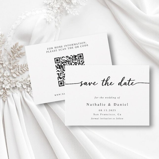 Reserve A Data Casamento Moderno Branco e Preto de Script Elegant (Criador carregado)