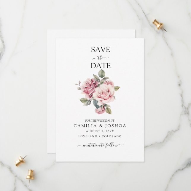 Reserve A Data Casamento Moderno Chic Elegante Romântico Rosa Ros (Frente/Verso In Situ)