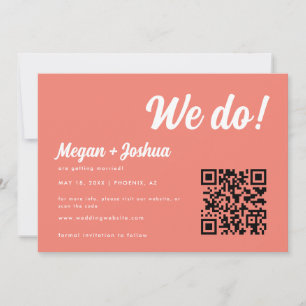 Reserve A Data Casamento Moderno Código QR Coral Rosa 'Nós aceita