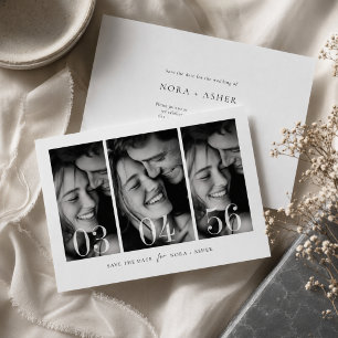 Reserve A Data Casamento Moderno com 3 Fotos em Preto e Branco