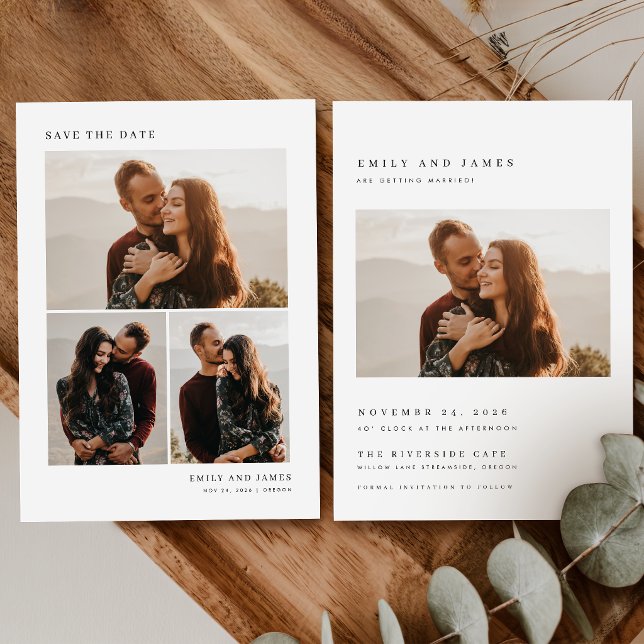 Reserve A Data Casamento Moderno com Colagem de 4 Fotos (Criador carregado)